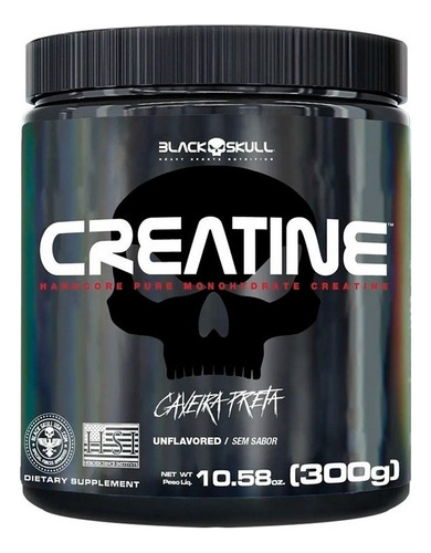 Creatina Monohidratada Pura Pote 300g Creatine - Black Skull Sabor Sem Sabor