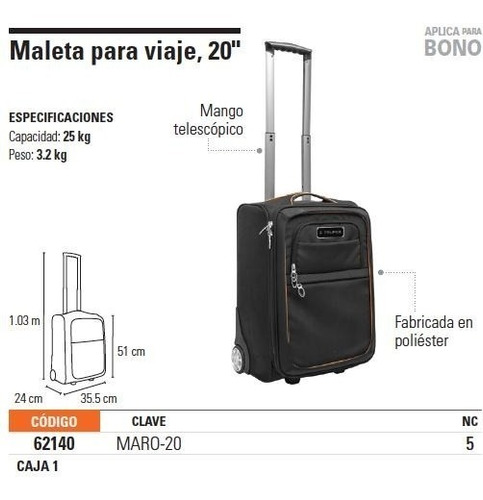 Imagen 2 de 4 de Maleta Para Viaje 20' Truper 62140