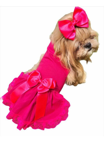 Roupa De Cachorro/vestido Pet +laço P/cabeça/ + Brinde