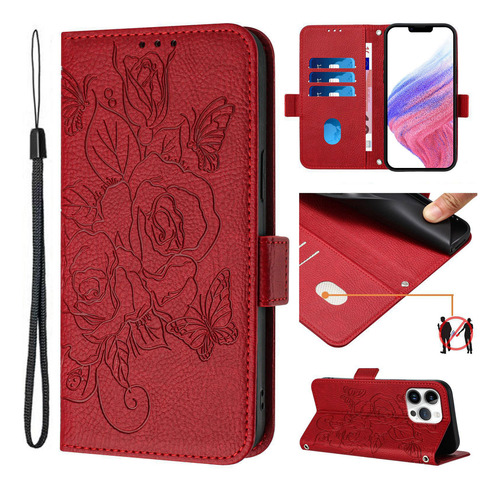 Funda Tipo Cartera De Piel 3d Con Forma De Flor Para Samsung Galaxy A06 A16 A26 A36 A56 A05s A15 A25 A35 A55 A04s A14 A24 A34 A54