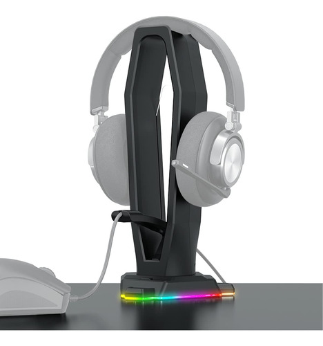 Soporte Auriculares Con Rgb Mouse Bungee 4 Puertos Usb Y Col