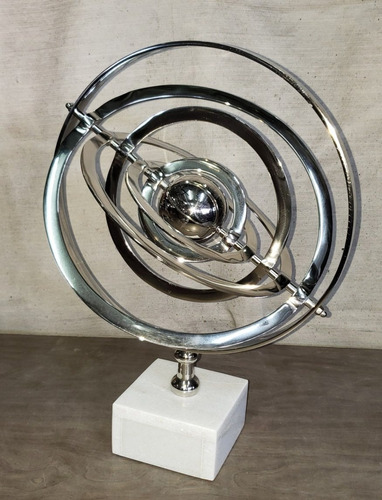 Astrolabio Giratorio Cromado Con Base Marmol 48cm X 35cm