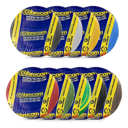 Cabo Flexível Fio Elétrico 6mm Preto (10m) - Cobrecom Cobertura Verde/amarelo