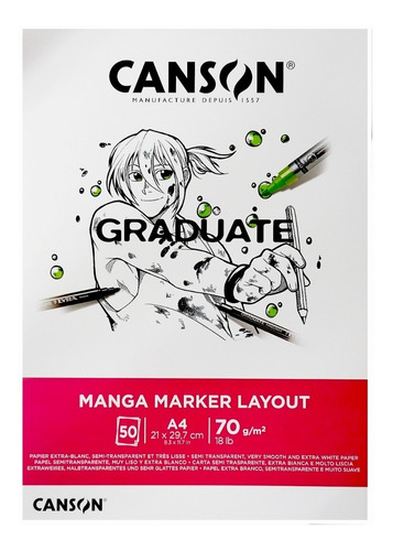 Pad Dibujo Marker Manga Canson A4 Graduate 70gr.