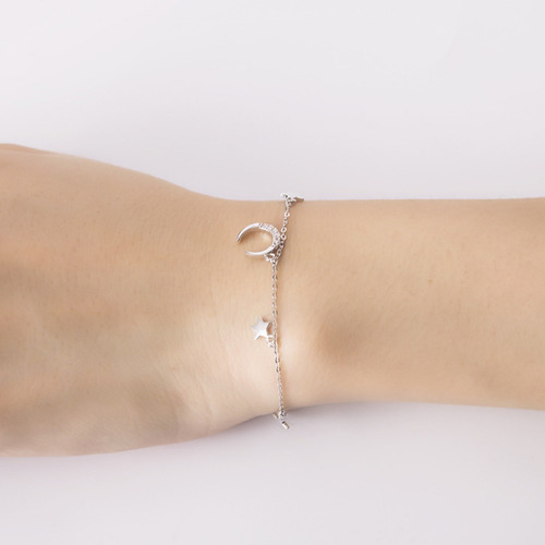 Pulsera Brazalete Luna Y Estrellas Plata S925