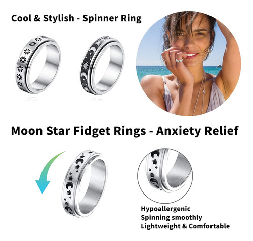 Mucal Fidget Anillos Para La Ansiedad 8pcs Acero Inox...