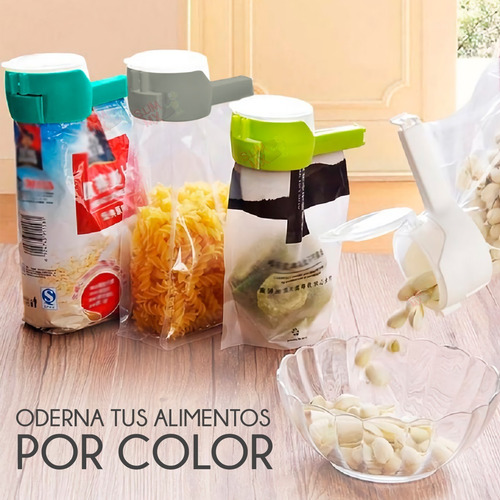 Clip Sellador De Bolsas Cierre Dispensador Cereal Snack Color Gris
