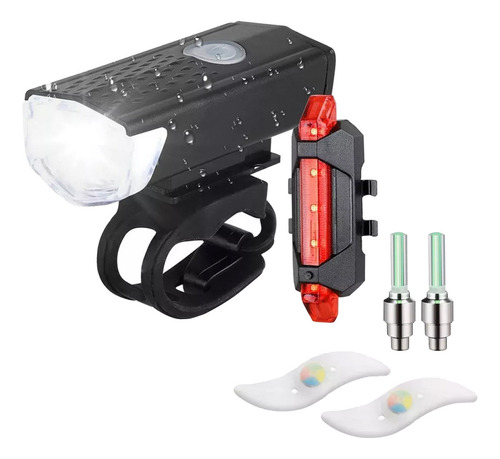 6pz Luz Bicicleta Accesorios Usb Recargable Delantera Trasera Tigmanerung Negro