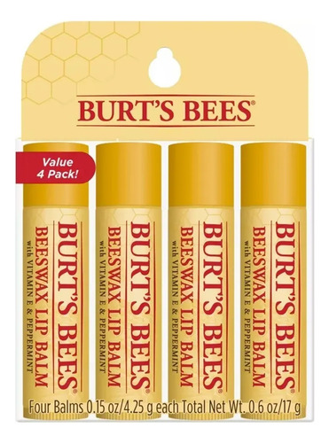 Lip Balm Burt's Bees Kit Com 4 Beewax 100% Natural 4.25g