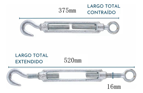 3 Und Pack Tensor De Cables Con Gancho Ojo De 16 Mm