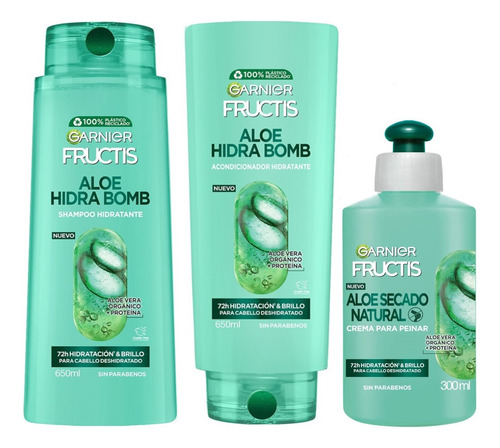 Garnier Fructis Aloe Hidra 650ml Shampoo Acondicionado Crema