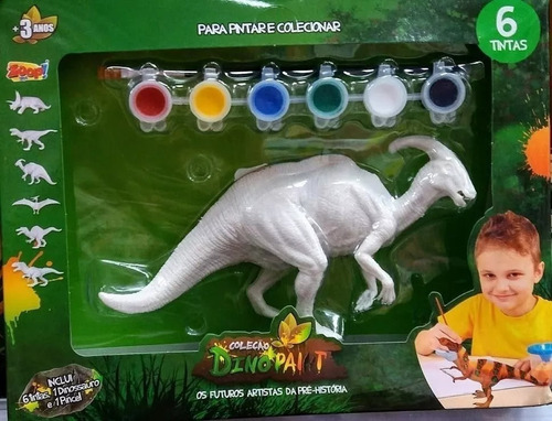 Boneco Dinossauro Para Colorir Dino Paint Com Pincel E Tinta