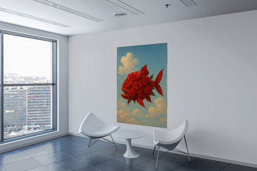 Cuadro Moderno Mural Pez De Rosas Rojo Surrealista Decoració Full Hd