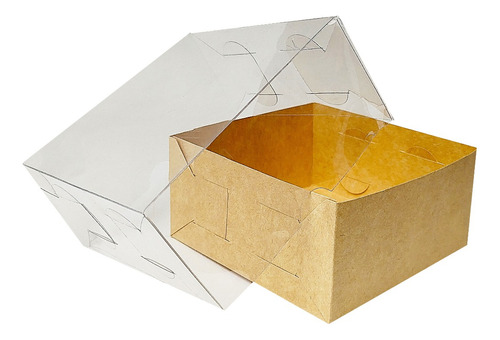 25 Cajas 12x12x6 Cm Tapa Transparente Mod 1772 Kraft Natural Kraft