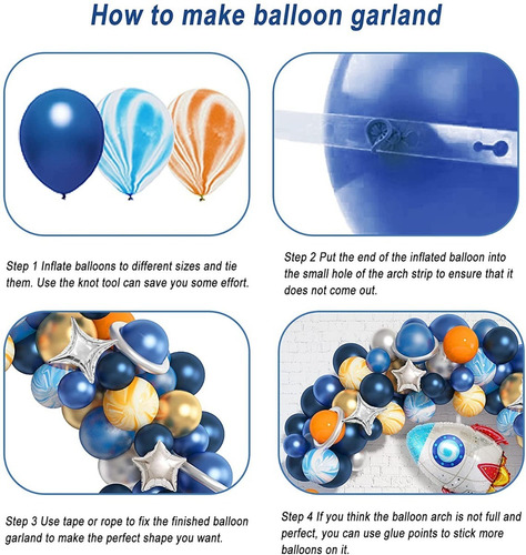 Imagen 3 de 5 de Arco Globos Decoracion Astronauta Espacial Cohete Cumpleaños