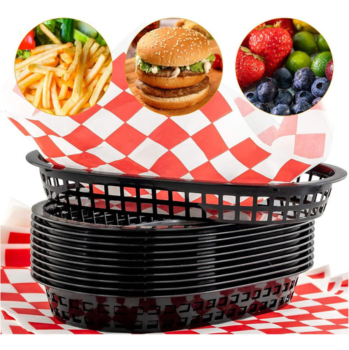 Plato Canasta Fast Food Ovalada Alitas Papas 27 Cm 12 Color Negro Lisa