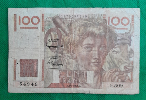 Billete De 100 Francos, Pais Francia, Año 1953, Estado 5