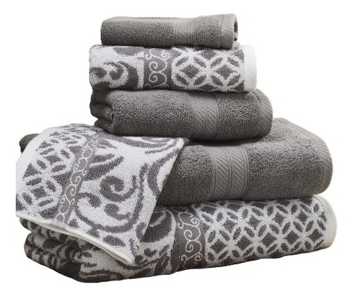 Juego De Toallas Reversibles Algodon Absorbentes Gris 6 Pzs