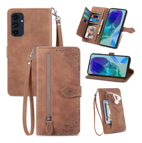 Cartera Con Cremallera Y Diseño De Flores En Relieve For