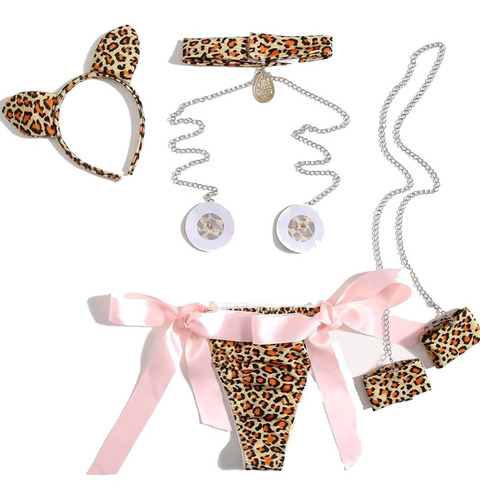 Conjunto Lenceria Leopardo Disfraz Sexy Hot 4 Pzs Xlingerie 