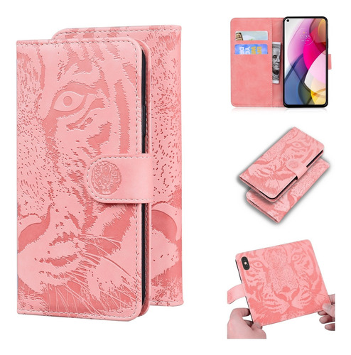 Funda De Piel Con Estampado De Tigre Para Motorola Moto G St