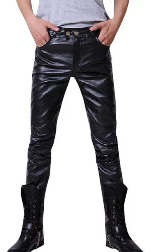 Men's Winter Moto Biker Slim Fit Long Leather Pants