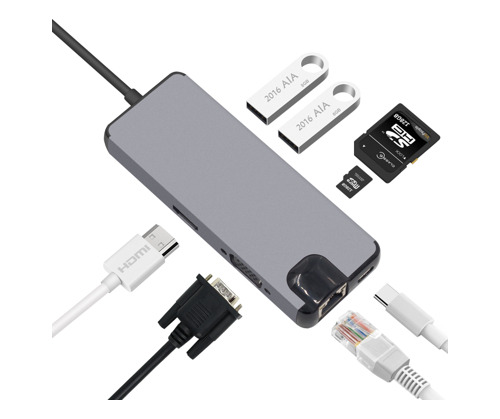 Adaptador Hub Tipo C Vga 4k Gigabit Ethernet Usb 3.0 Hdmi 8