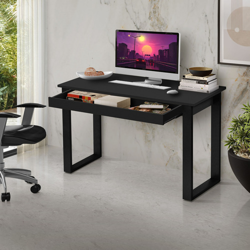 Mesa Escrivaninha Em Madeira Para Escritório Estilo Industrial Com Gaveta Cor Preto Casa Lustre