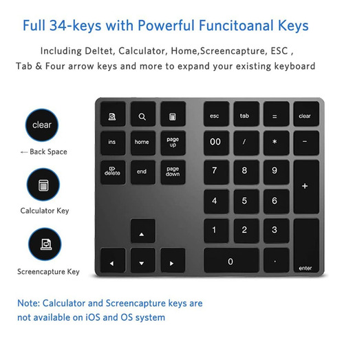 Teclado Numérico Bluetooth Joyeky, De Aluminio, Recargable,