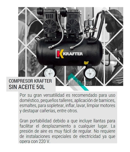 Compresor Sin Aceite Karfter 50lts 220l 3hp 63db /induhaus