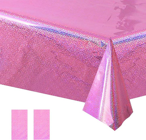 2 Pack Iridescent Hot Pink Plastic Disposable Tablecloth Met