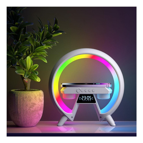 Bocina Doble Rgb Con Cargador Inalambrico Y Reloj