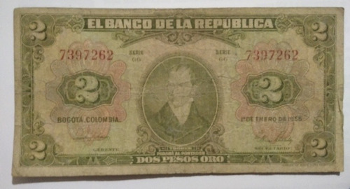 Billete De Dos Pesos Año 1955, 7 Dígitos S7262