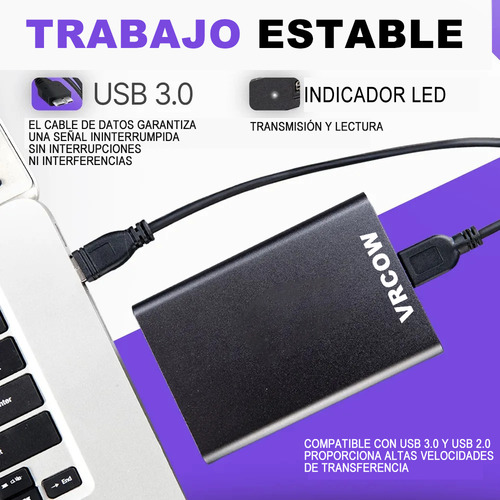 Externo Disco Duro Ssd 2tb Vrcow 2000gb Sólido Mini Portátil Usb3.0 Delgado Compatible Con Pc Portátil Y Mac Negro