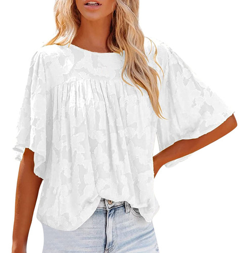 Mujer 3 4 Blusa Manga Campana Verano Cuello Redondo Tops Top