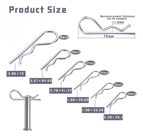150 Piezas Horquilla Cotter Clips Pasadores De Chaveta R