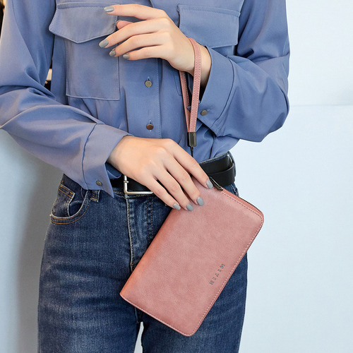 Cartera Con Cremallera Rfid For Mujer, Bolso De Mano De Gra
