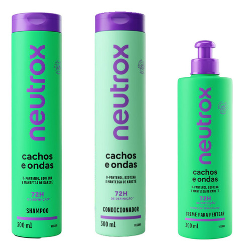 Kit Neutrox Cachos Ondas Cond+shampoo+creme Pentear 300ml
