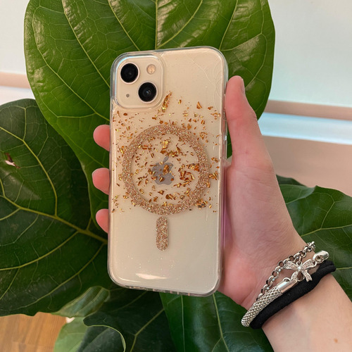 Funda Magsafe Glitter Dorado Para Iphone 11-16 Pro/promax Glitter Dorado Iphone 16 Pro Max