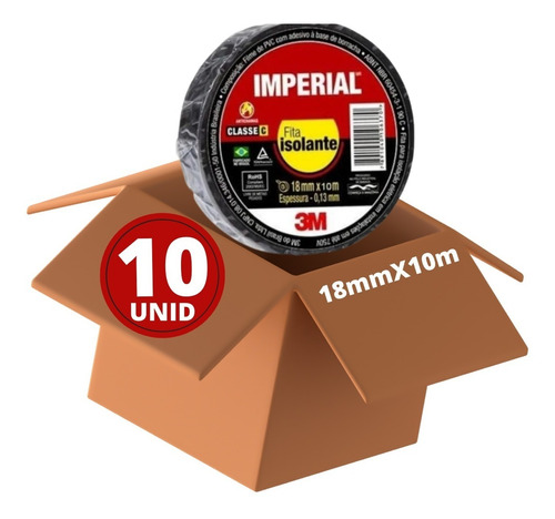 Kit Com 10 Unid Fita Isolante 3m Imperial 18 Mm X 10 Mt 750v