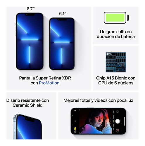 Apple Iphone 13 Pro (128 Gb) - Azul Con Caja Original Azul (Reacondicionado)