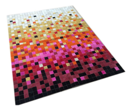 Alfombra Patchwork Cuero Vaca Pelo 1,4x1,8m Fucsia Degrade