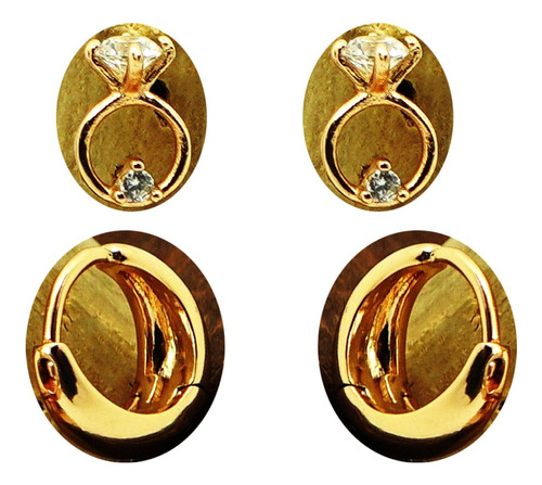 Aretes Broqueles Oro 18k Anillo Diamantes Regalo Mujer Lujo 