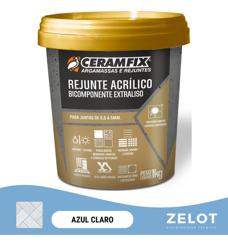 Rejunte Acrilico Extraliso Ceramfix 1kg Azul Claro Kit 10un