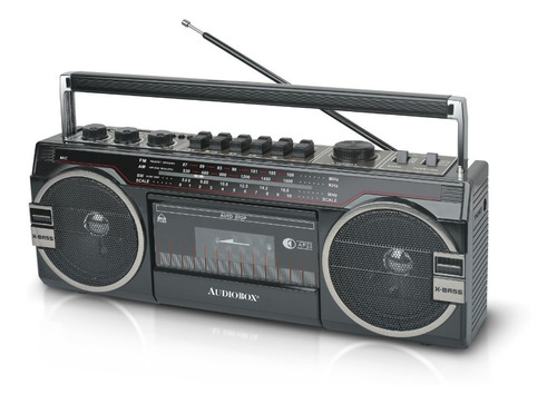 Retro 80s Radiograbadora Audiobox Cassette Bluetooth Usb Mp3 Color Negro