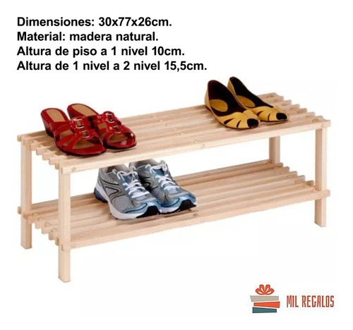 Imagen 2 de 8 de Zapatera De Madera 2 Niveles 77x26x30cm