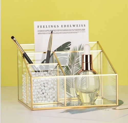 Imagen 2 de 4 de Porta Maquillaje Cobre Y Vidrio Organizador Porta Cosméticos