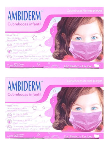 Pack Cubrebocas Ambiderm Infantil Color: Rosa