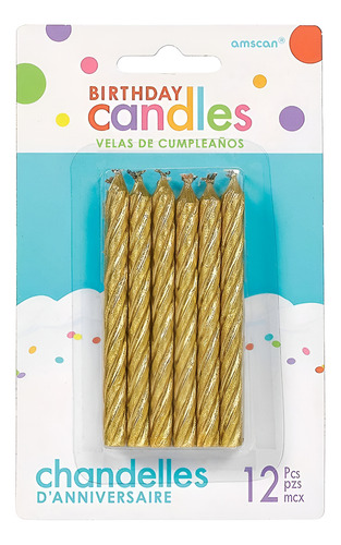 Velas De Cumpleaños Dorada C/12 Piezas