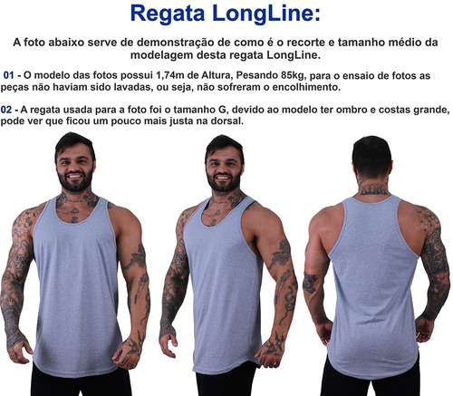 Imagem 7 de 7 de Kit 4 Regata Longline Cavada Masculina Academia Lisa Cores